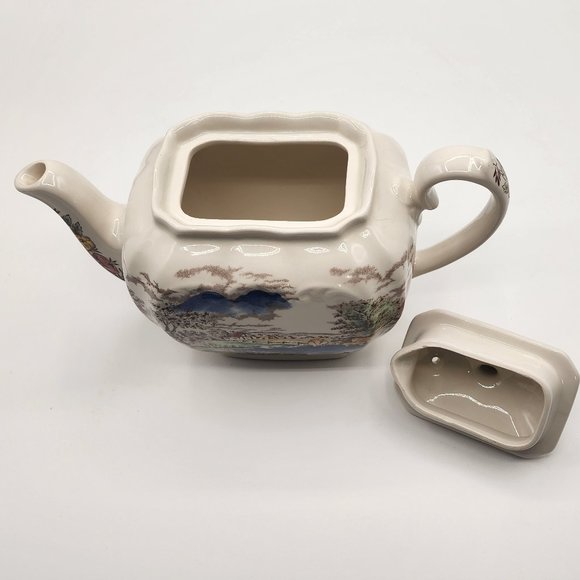 Vintage Windsor England Teapot Country Pastoral Scene Farm Trees Pond 1940's-60' - Picture 5 of 10